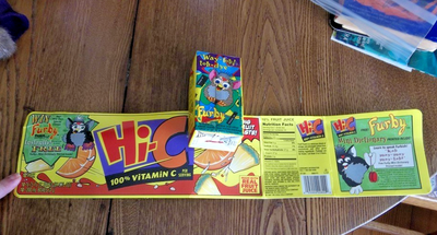 RARE Vtg 1998 Minute Maid HI-C FURBY Juice Box & Cardboard Insert