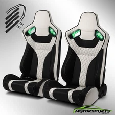 [Noen Racer Series]Black+White Reclinable PVC Univeral Racing Seats Pair