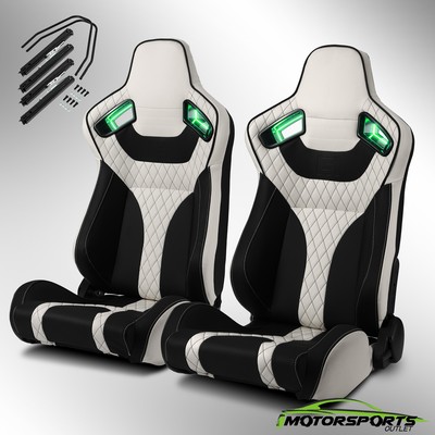 [Noen Racer Series]Black+White Reclinable PVC Univeral Racing Seats Pair