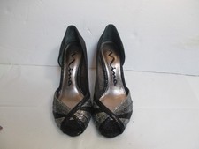 Nina Peep Toe Black Silver Glittery Evening Shoes High Heels - 7 M