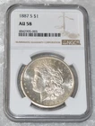 1887 S MORGAN 90% SILVER $1 DOLLAR NGC CERTIFIED AU 58 AU58 SAN FRANCISCO MINT