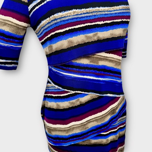Connected Apparel Overlapping Asymmetrical Striped Sheath Dress 6 Artsy Office - Imagen 5 de 13