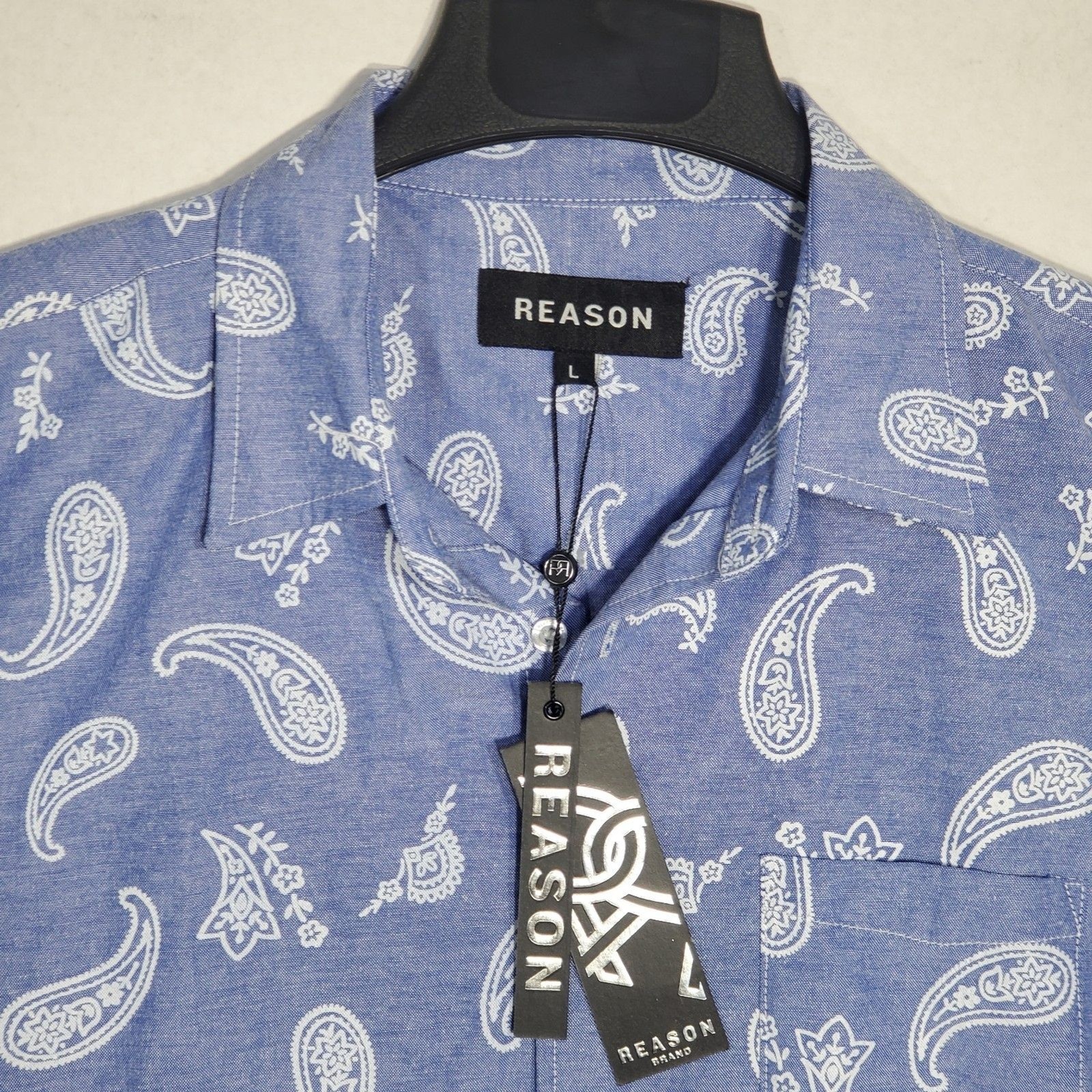 Reason Brand Paisley Long Sleeve Button Down Casual Dress Shirt Blue NWT LG image 2