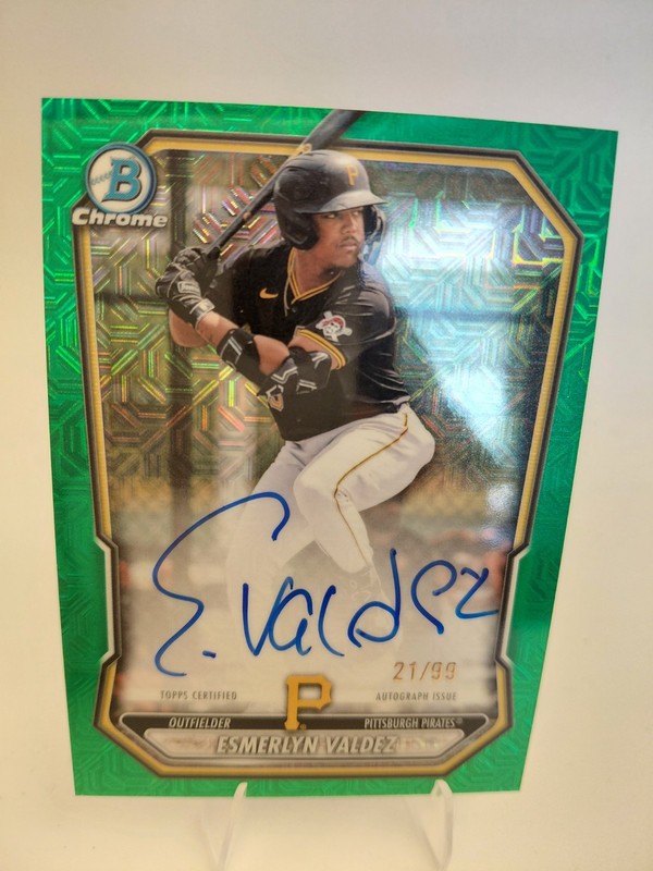 Esmerlyn Valdez 2026 Bowman Green Chrome Mojo 21 /99 Auto #BMA-EV Pirates Rookie