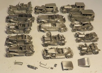 Set Of 15 Danbury Mint Pewter Model Cars & Misc Models Used Parts Repair Lot Set