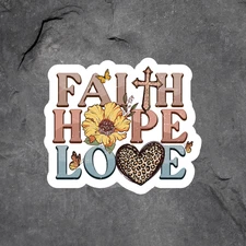 Christian sticker vinyl decal faith hope love cross floral leopard heart 