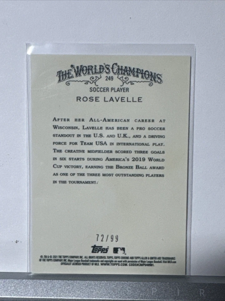 Rose Lavelle 2021 Topps Chrome Allen & Ginter Green Refractor /99 - Image 2 of 4