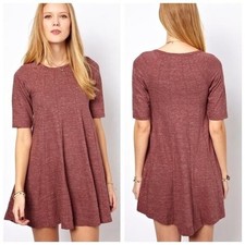 Anthropologie GANNI Winter Jersey Knit Swing Dress Heathered Maroon Size M