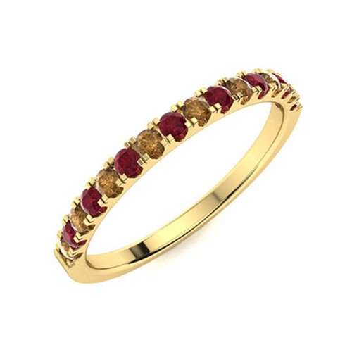 2MM Round Ruby & Smoky Quartz 925 Sterling Silver Rose Plated Half Eternity Ring