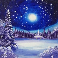 Winter Night Gift Original Oil Hand Painted Wall Art Home Decor Ukrainian Artist