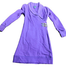 Vtg Lauren Jeans Co Sweater Soft Collared V Neck Buckle accent Dress Purple PXS