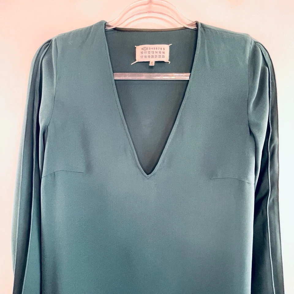 Maison Margiela Size 38 (8 10) Jade Green V Neck Long Sleeve Blouse Top - Image 4 of 4