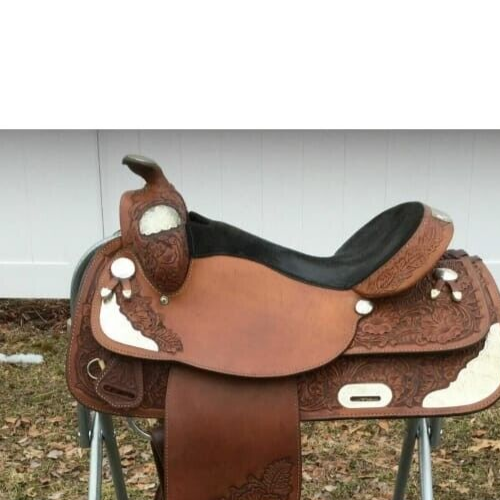 Selle Western Big Horn 16 Pouces - Cuir écologique Marron - Drum Dye - Neuve
