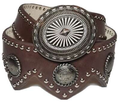 NWT Angel Ranch Brown Leather Concho Belt Womens Small