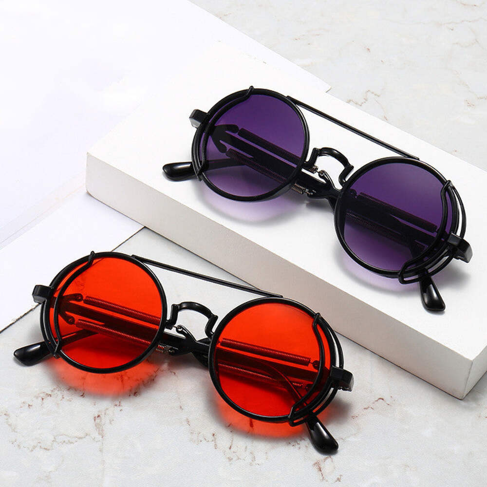 Metal Frame Sunglasses with PC Lenses, Round Hollow Out Design, Punk Style Fashi