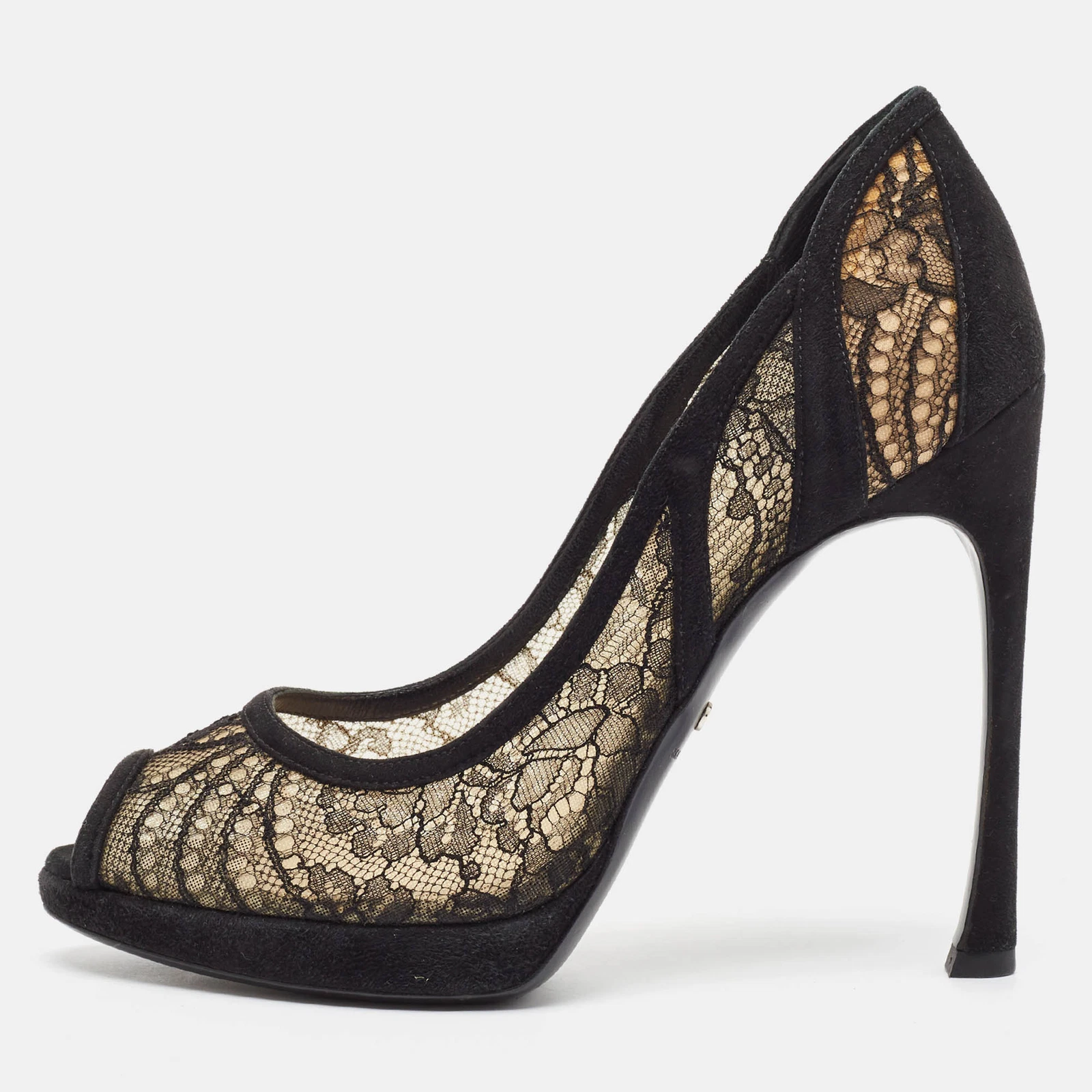 Escarpins Dior noirs en dentelle et daim bout ouvert taille 38,5