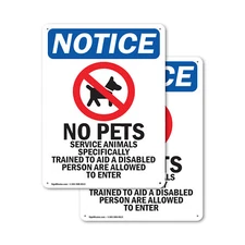 (2 Pack) No Pets Service Animals OSHA Notice Sign Decal Metal Plastic