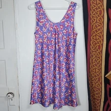 Vintage 90s Floral Satin Slip Dress Nightgown Sz M Flower Power Cottagecore 
