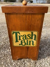 Vintage Rustic Farmhouse Wood Trash Can Bin Storage Box with Lid Primitive