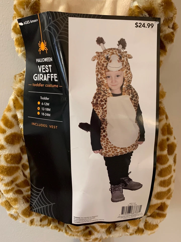 NIP Halloween Costume Giraffe Vest Toddler Sz 12-18M Hooded Tail Face New One Pi - Image 2 of 4