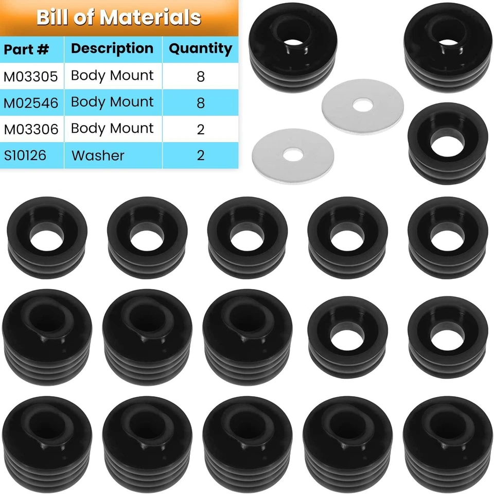 KF04050BK Polyurethane Body Mount Bushing Kit for 1999-2017 Ford F250 F350 2/4WD - Imagem 4 de 4