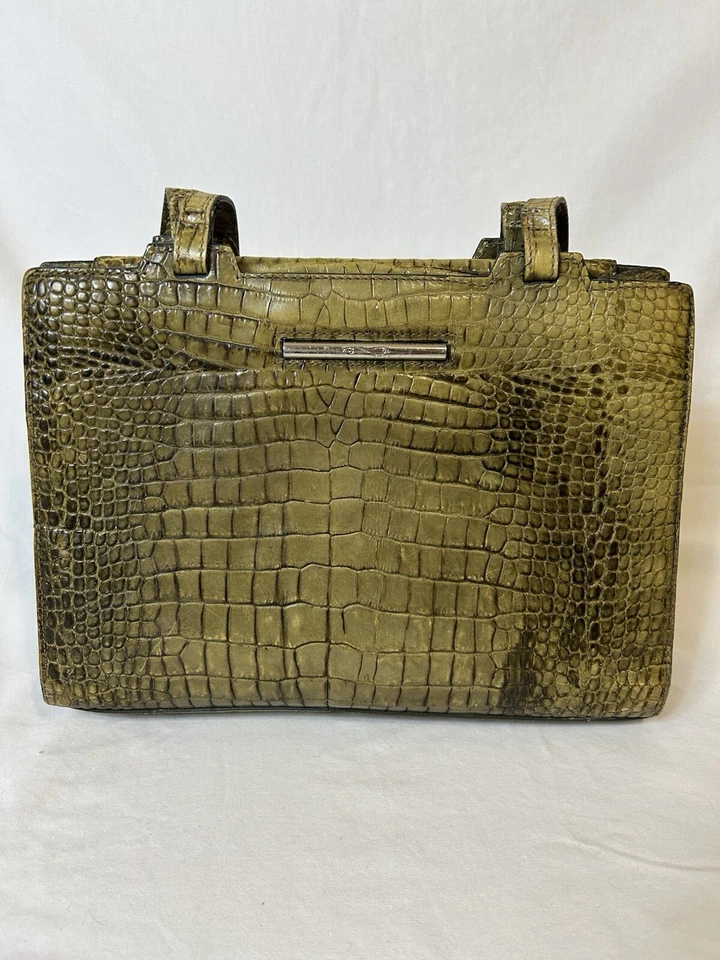 Vintage Cole Haan Olive Green Crocodile Print Embossed Leather Shoulder Bag - Image 2 of 4