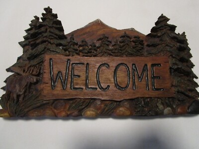 Welcome Wall Plaque Big Sky Carvers Cabin décor Moose Forest signed 10.75'' L