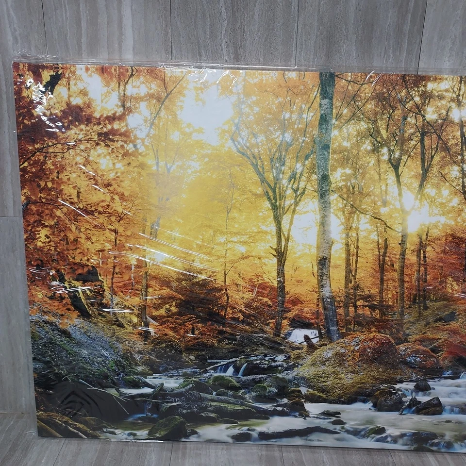 Sunset Autumn Forest Creek River Print PANORAMA CANVAS WALL ART Picture LARGE - Image 2 of 4
