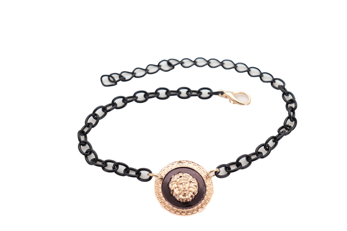 Femme Métal Or Coffre Chaîne Bracelet Chaussure Bling Lion