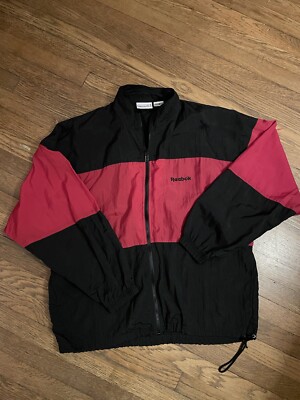 Vintage Reebok Red Black Full Zipper Windbreaker Size Large