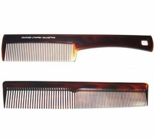 French Hair Dressing Styling Comb Flat Handle Brown Tortoiseshell Made in France