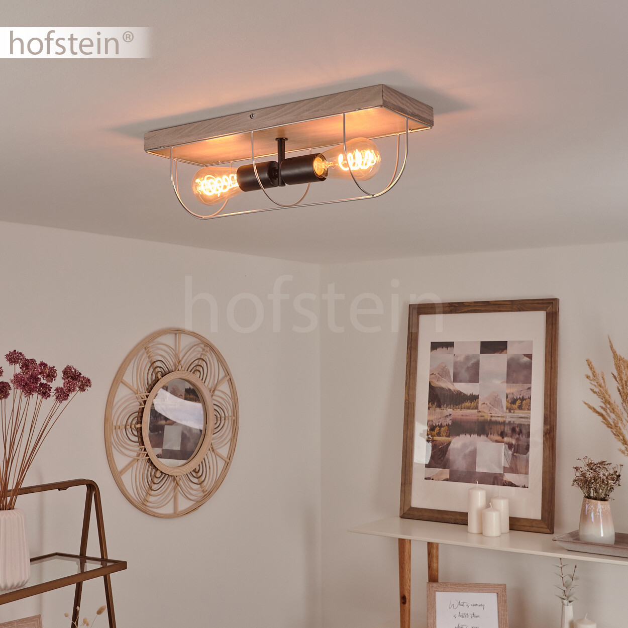 silberfarbene Wohn Schlaf Zimmer Leuchten Decken Lampen Vintage Lichteffekt Holz