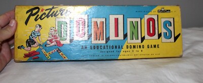 VINTAGE ED-U-CARD PICTURE DOMINOS AN EDUCATIONAL CHILDREN'S DOMINO GAME 3 TO8 YR