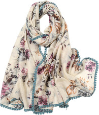 Boho Scarf for Women Lightweight Floral Printed Scarf Fall Winter Fashion Fringe
