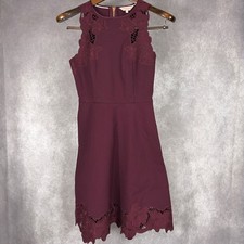 Ted Baker Emmona Floral Lace Cut Out Fit and Flare Dress Size 1 Burgundy Maroon
