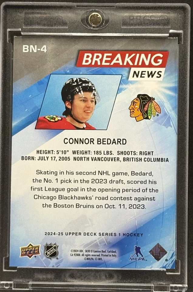 Tarjeta de inversión Connor Bedard RARA HIELO AGRIETADO BLACKHAWKS ROTY COMO NUEVA Foto 2 de 2