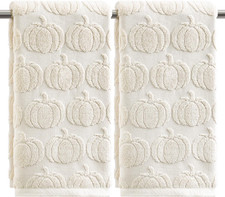 Fall Decorations Beige 3D Pumpkin Jacquard Hand Towels Gift 2 Pcs 13.7X29.5"