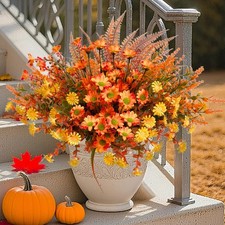 Fall Flowers Artificial for Decoration 10 Bundles UV Resistant Fake Plants