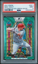 2021 PANINI PRIZM STAINED GLASS GREEN WAVE #SG-1 MIKE TROUT PSA 9