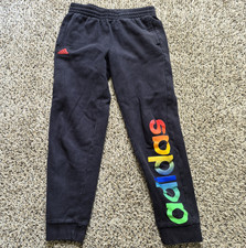 adidas Boys Fleece Jogger Pants L 14/16 Black Multicolor Logo Pockets