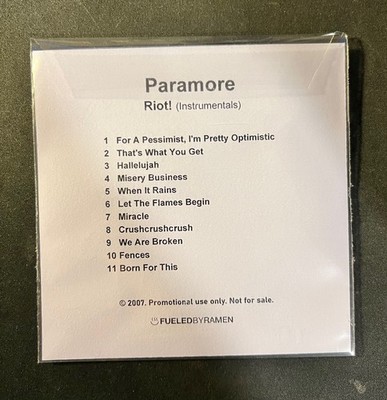 Paramore - Riot! (Promo Instrumental CD) RARE Like New Hayley Williams Rock Pop