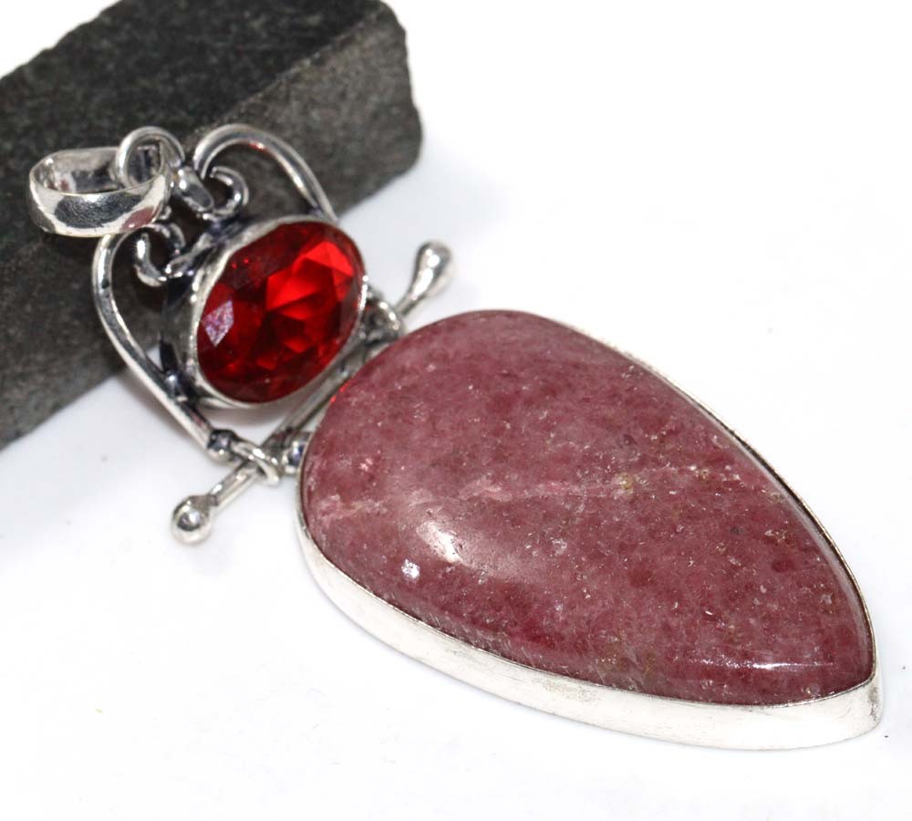 Pink Thulite Garnet Silver Plated Pendant 3 Inch Elegant Jewelry Gift