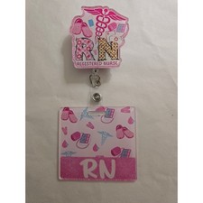 Pink Registered Nurse RN Retractable Badge Reel and ID Tag Buddy Set Accessory