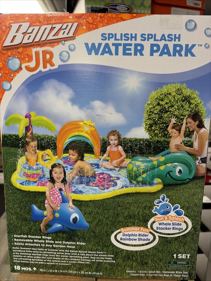 NEW Banzai Splish 'N Splash Kids Inflatable Outdoor Water Park Play Mat w/Slide - Image 2 of 2