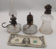 3 vintage Swirl Pattern Mini Oil Lamps- 2 P&A & 1 unmarked