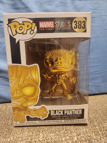 Funko Pop Marvel Studios Gold Chrome Black Panther #383 W/Protector