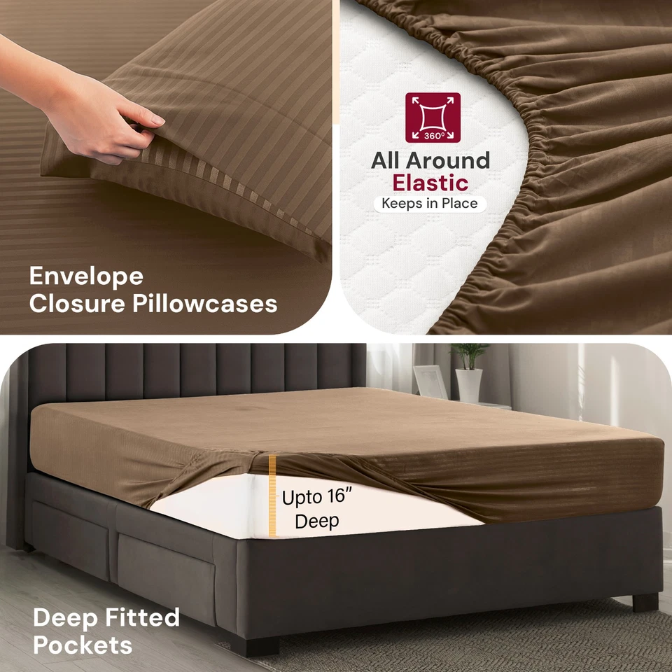 Juego de sábanas de microfibra ultra suaves de lujo de bolsillo profundo de 4 piezas Foto 3 de 4