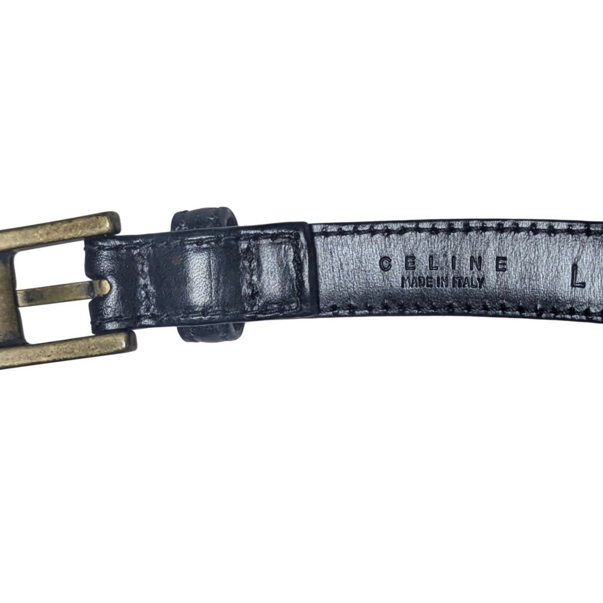 90s Celine Vintage Minimalist Black Leather Slim Belt Gold  display picture 1