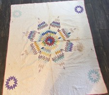 VINTAGE ANTIQUE ORIGINAL HANDMADE LONE STAR STARBURST PATTERN QUILT 69x63