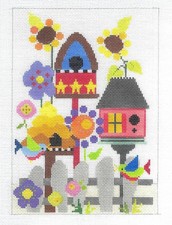 Gracie's BIRDHOUSE Garden handpainted 18m Needlepoint Canvas by Needledeeva